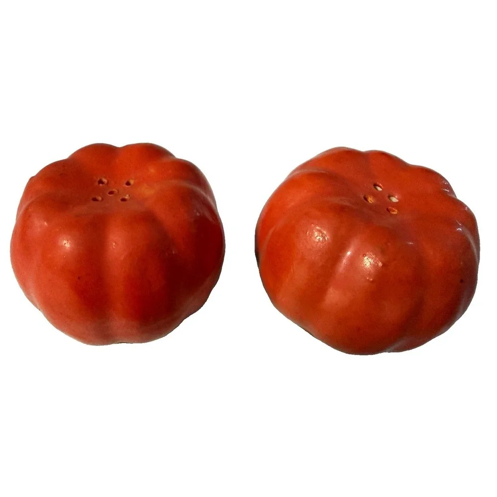 Vintage Japan Tomato Salt Pepper Shakers Ceramic Red Cork Stoppers MCM